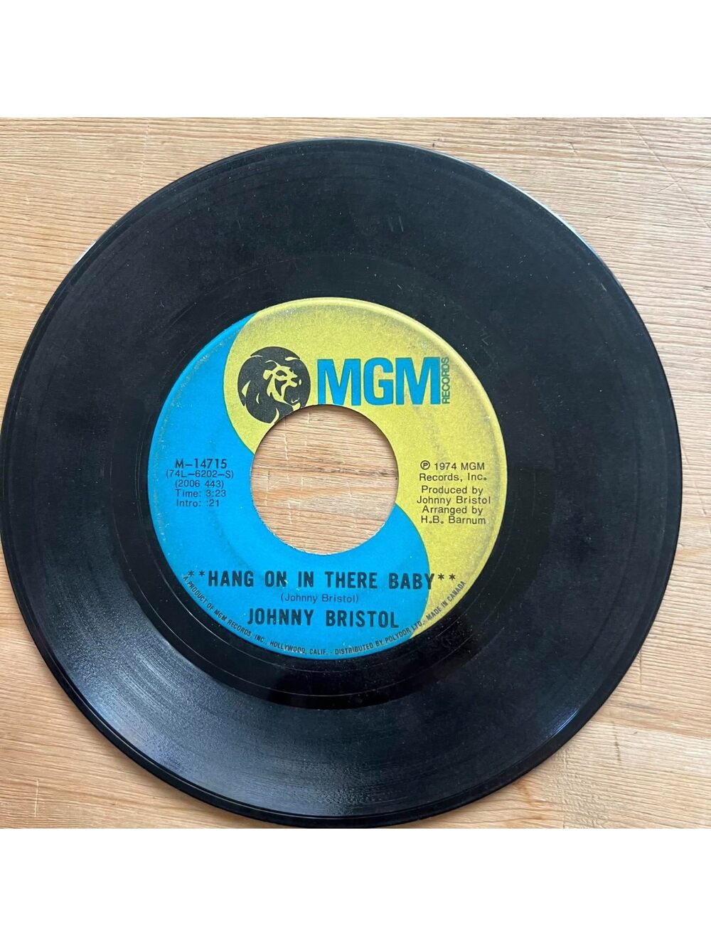 Johnny Bristol - Hang on in there Baby/Take Care of You for Me 45rpm VG+ R19
